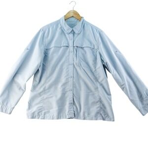 L.L.Bean Mens XL Vented Light Blue Button Down Fishing Shirt Long Sleeve Camp